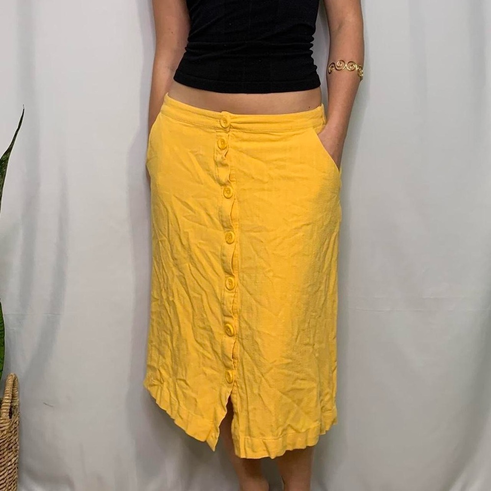 Matty M Yellow Button Down Midi Skirt